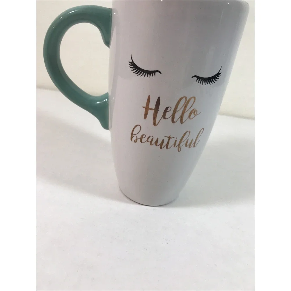 hello beautiful Large‎ Teal White Coffee Mug Cup